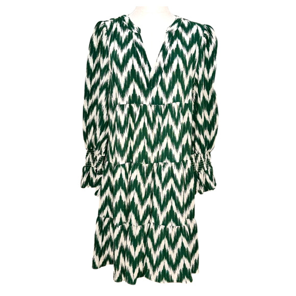 Tuckernuck Pomander Place Green White Ikat Kenzo Tiered Swing Dress XL Boho - Picture 1 of 7